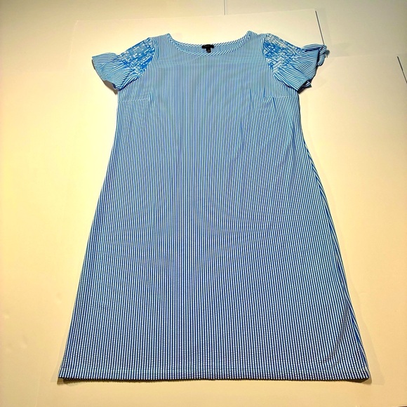 Talbots Seersucker Dress Blue White Striped Flutter Sleeve Size Large NWT - Picture 6 of 7